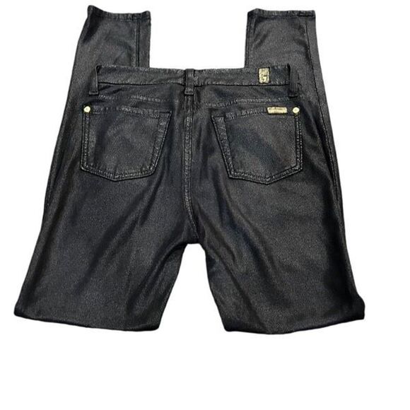 7 For All Mankind Black Faux Leather Reptile Print Skinny Ankle Jeans Size 25 - Picture 3 of 4